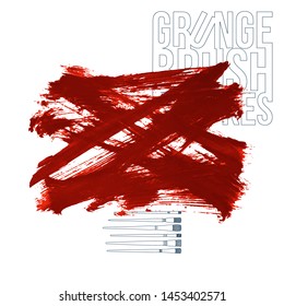 Red brush stroke and texture. Grunge vector abstract hand - painted element. Underline and border design.