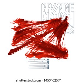 Red brush stroke and texture. Grunge vector abstract hand - painted element. Underline and border design.
