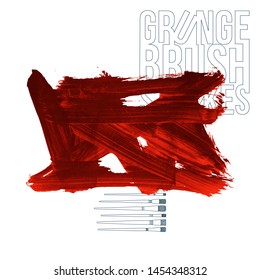 Red brush stroke and texture. Grunge vector abstract hand - painted element. Underline and border design.