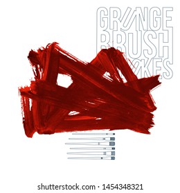 Red brush stroke and texture. Grunge vector abstract hand - painted element. Underline and border design.
