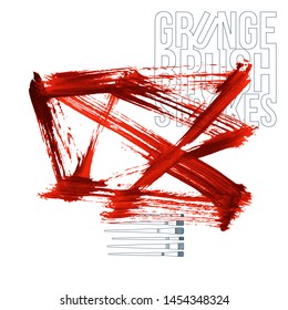 Red brush stroke and texture. Grunge vector abstract hand - painted element. Underline and border design.