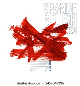 Red brush stroke and texture. Grunge vector abstract hand - painted element. Underline and border design.