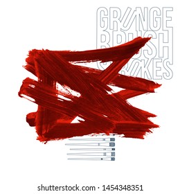 Red brush stroke and texture. Grunge vector abstract hand - painted element. Underline and border design.