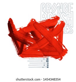 Red brush stroke and texture. Grunge vector abstract hand - painted element. Underline and border design.
