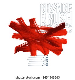Red brush stroke and texture. Grunge vector abstract hand - painted element. Underline and border design.