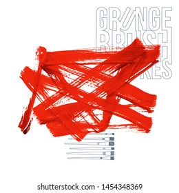 Red brush stroke and texture. Grunge vector abstract hand - painted element. Underline and border design.