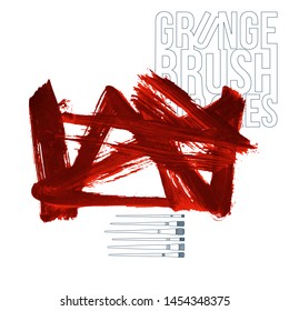 Red brush stroke and texture. Grunge vector abstract hand - painted element. Underline and border design.