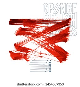 Red brush stroke and texture. Grunge vector abstract hand - painted element. Underline and border design.