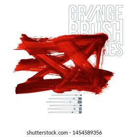 Red brush stroke and texture. Grunge vector abstract hand - painted element. Underline and border design.