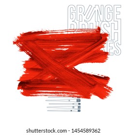 Red brush stroke and texture. Grunge vector abstract hand - painted element. Underline and border design.