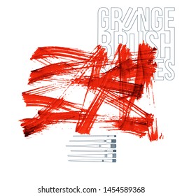 Red brush stroke and texture. Grunge vector abstract hand - painted element. Underline and border design.