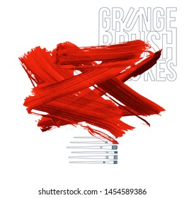 Red brush stroke and texture. Grunge vector abstract hand - painted element. Underline and border design.