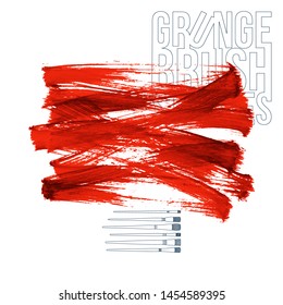 Red brush stroke and texture. Grunge vector abstract hand - painted element. Underline and border design.