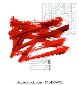 Red brush stroke and texture. Grunge vector abstract hand - painted element. Underline and border design.