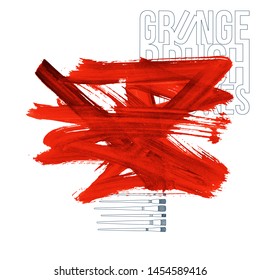 Red brush stroke and texture. Grunge vector abstract hand - painted element. Underline and border design.
