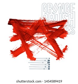 Red brush stroke and texture. Grunge vector abstract hand - painted element. Underline and border design.