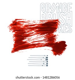 Red brush stroke and texture. Grunge vector abstract hand - painted element. Underline and border design.