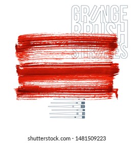 Red brush stroke and texture. Grunge vector abstract hand - painted element. Underline and border design.