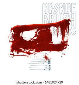 Red brush stroke and texture. Grunge vector abstract hand - painted element. Underline and border design.