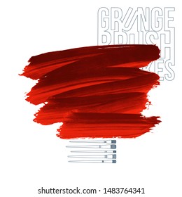 Red brush stroke and texture. Grunge vector abstract hand - painted element. Underline and border design.