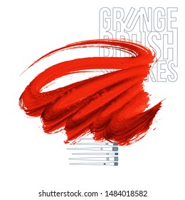 Red brush stroke and texture. Grunge vector abstract hand - painted element. Underline and border design.