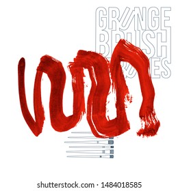 Red brush stroke and texture. Grunge vector abstract hand - painted element. Underline and border design.