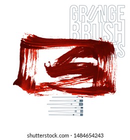 Red brush stroke and texture. Grunge vector abstract hand - painted element. Underline and border design.