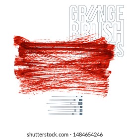 Red brush stroke and texture. Grunge vector abstract hand - painted element. Underline and border design.