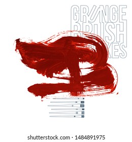 Red brush stroke and texture. Grunge vector abstract hand - painted element. Underline and border design.