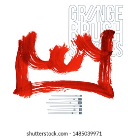 Red brush stroke and texture. Grunge vector abstract hand - painted element. Underline and border design.