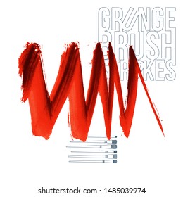 Red brush stroke and texture. Grunge vector abstract hand - painted element. Underline and border design.