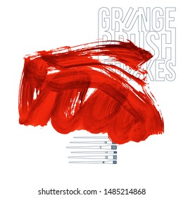 Red brush stroke and texture. Grunge vector abstract hand - painted element. Underline and border design.