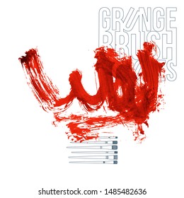Red brush stroke and texture. Grunge vector abstract hand - painted element. Underline and border design.