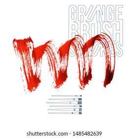 Red brush stroke and texture. Grunge vector abstract hand - painted element. Underline and border design.