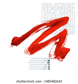 Red brush stroke and texture. Grunge vector abstract hand - painted element. Underline and border design.