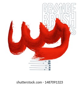 Red brush stroke and texture. Grunge vector abstract hand - painted element. Underline and border design.