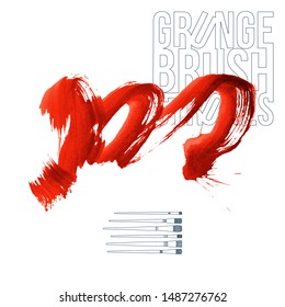 Red brush stroke and texture. Grunge vector abstract hand - painted element. Underline and border design.