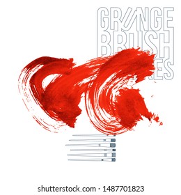 Red brush stroke and texture. Grunge vector abstract hand - painted element. Underline and border design.