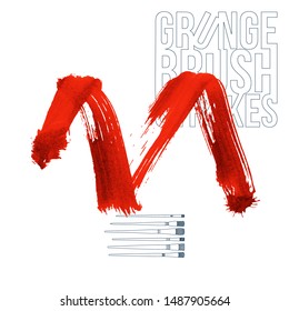 Red brush stroke and texture. Grunge vector abstract hand - painted element. Underline and border design.