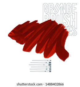 Red brush stroke and texture. Grunge vector abstract hand - painted element. Underline and border design.