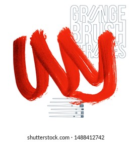 Red brush stroke and texture. Grunge vector abstract hand - painted element. Underline and border design.