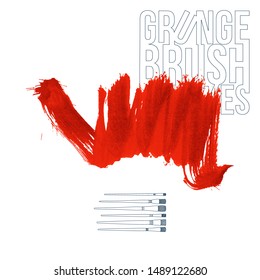 Red brush stroke and texture. Grunge vector abstract hand - painted element. Underline and border design.