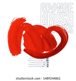 Red brush stroke and texture. Grunge vector abstract hand - painted element. Underline and border design.