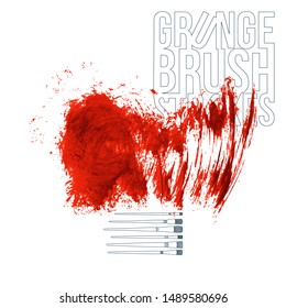 Red brush stroke and texture. Grunge vector abstract hand - painted element. Underline and border design.
