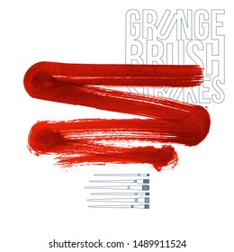 Red brush stroke and texture. Grunge vector abstract hand - painted element. Underline and border design.