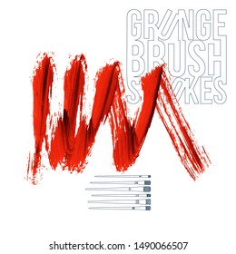Red brush stroke and texture. Grunge vector abstract hand - painted element. Underline and border design.