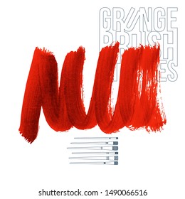 Red brush stroke and texture. Grunge vector abstract hand - painted element. Underline and border design.