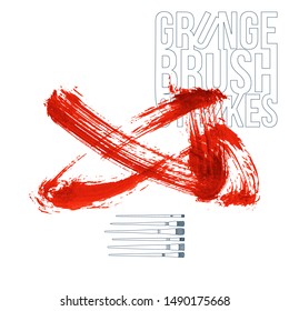Red brush stroke and texture. Grunge vector abstract hand - painted element. Underline and border design.