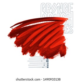 Red brush stroke and texture. Grunge vector abstract hand - painted element. Underline and border design.