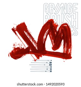Red brush stroke and texture. Grunge vector abstract hand - painted element. Underline and border design.